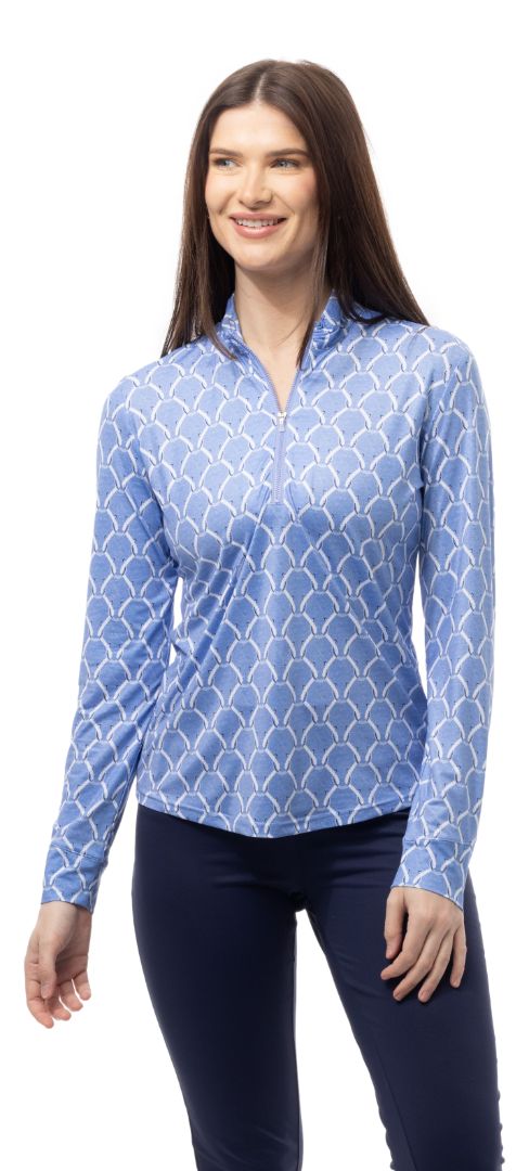 Printed Melange Long-Sleeve Mock, Pedigree Peri