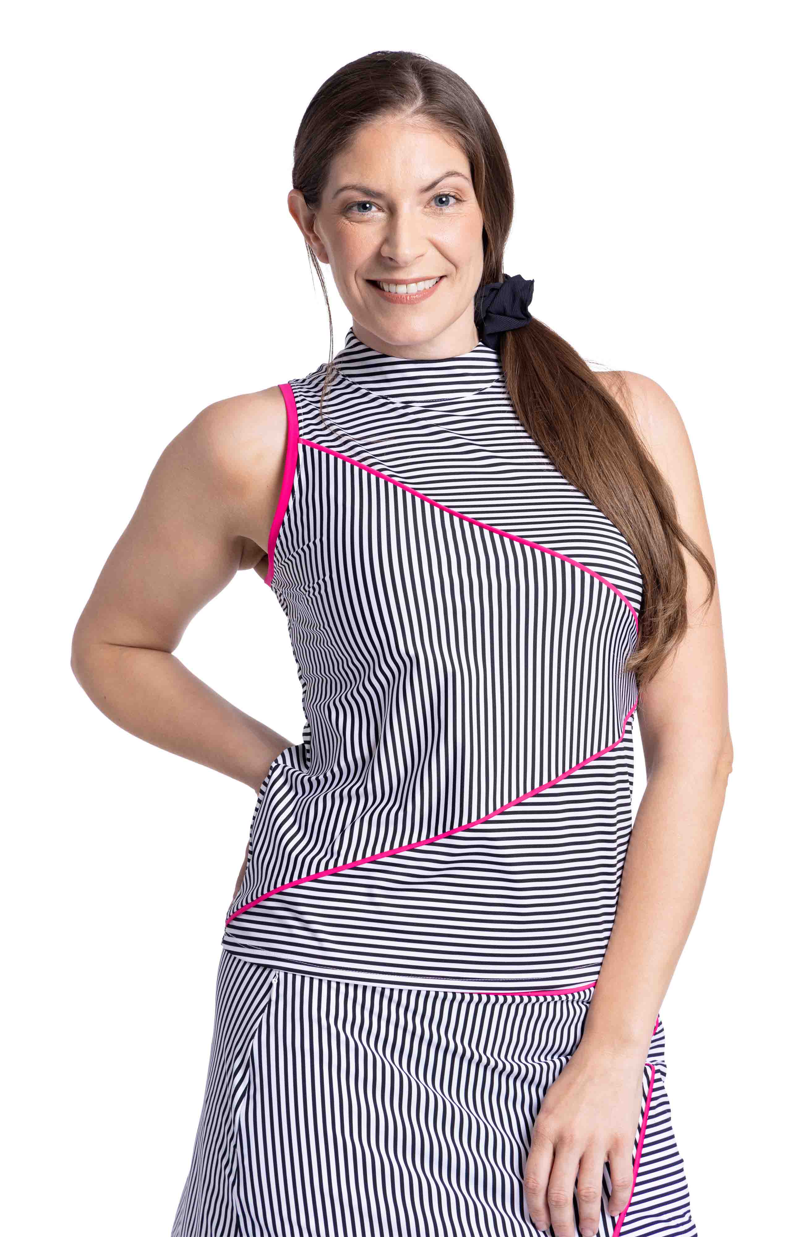 Mock Me Sleeveless Golf Top - Summer Pinstripe