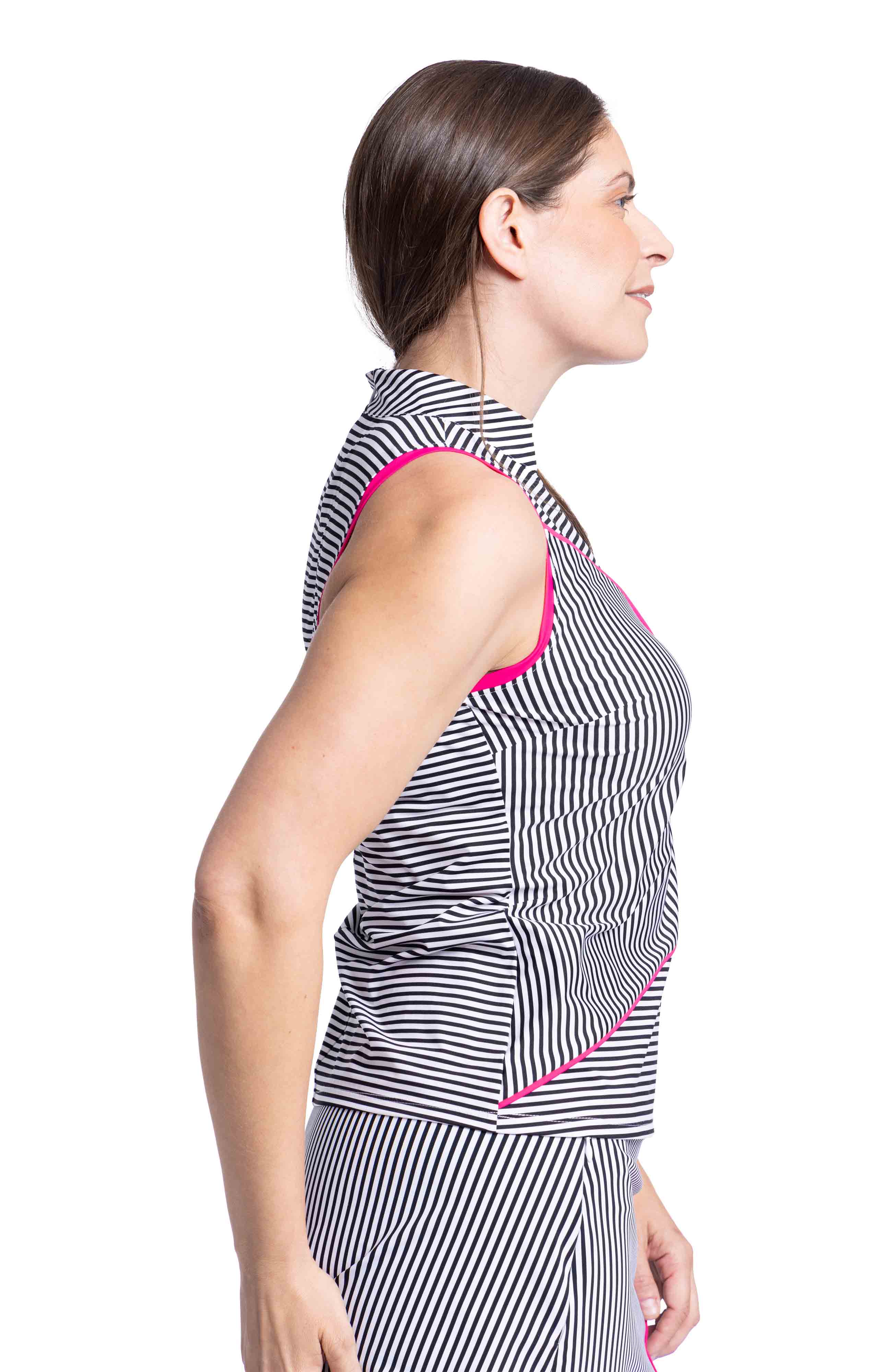 Mock Me Sleeveless Golf Top - Summer Pinstripe