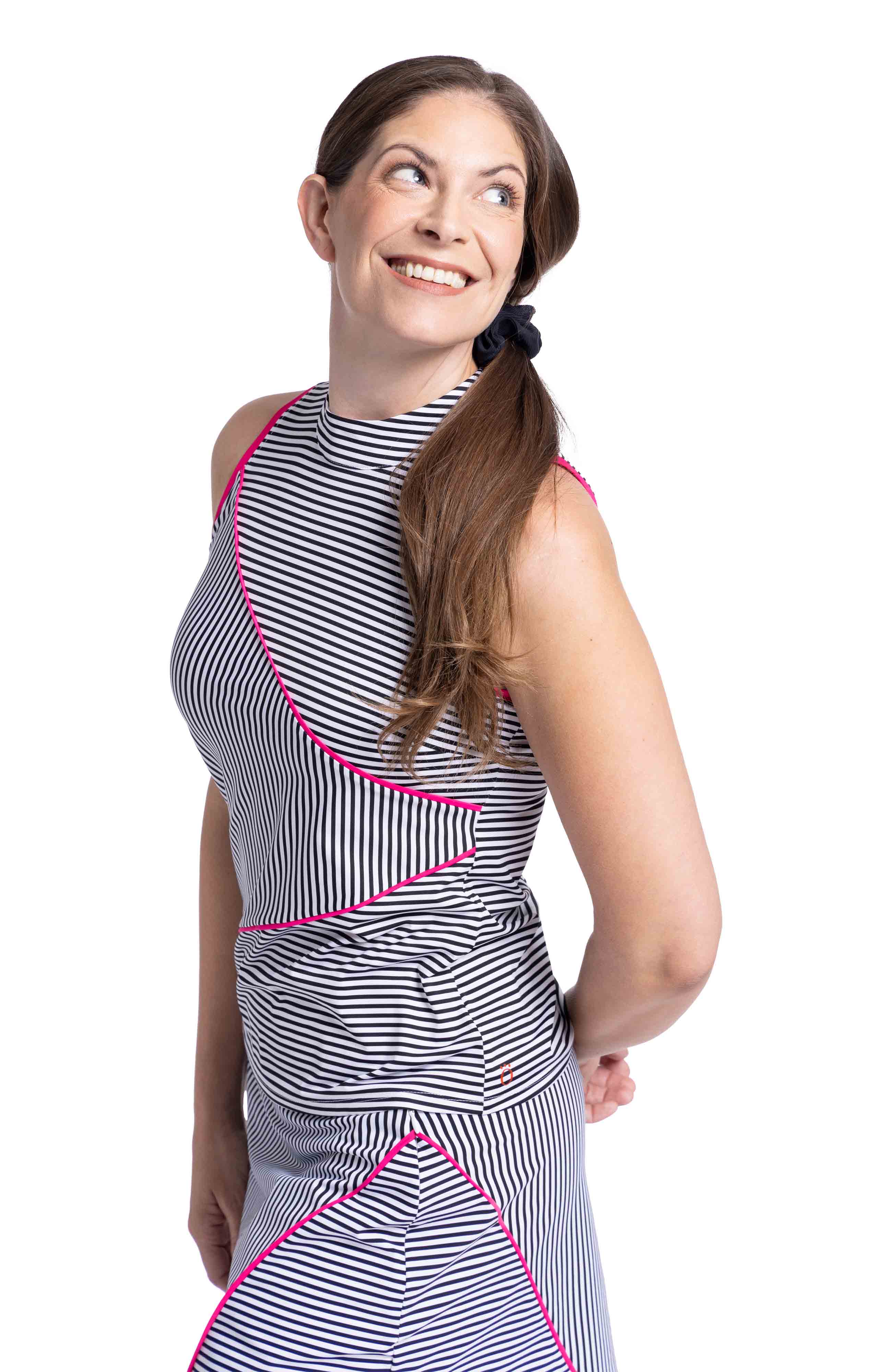 Mock Me Sleeveless Golf Top - Summer Pinstripe