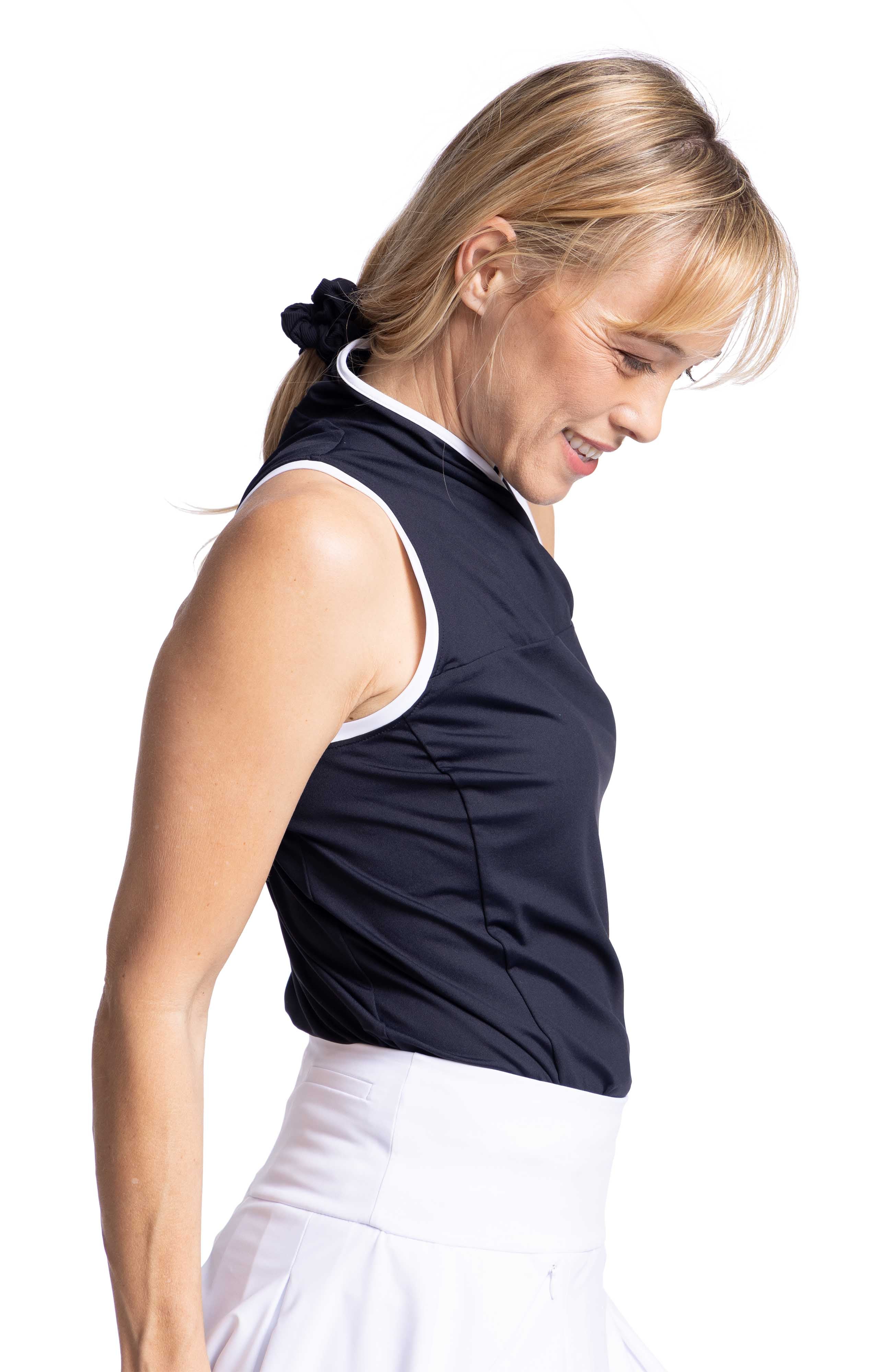 Overlap Wrap Sleeveless Golf Top - Black