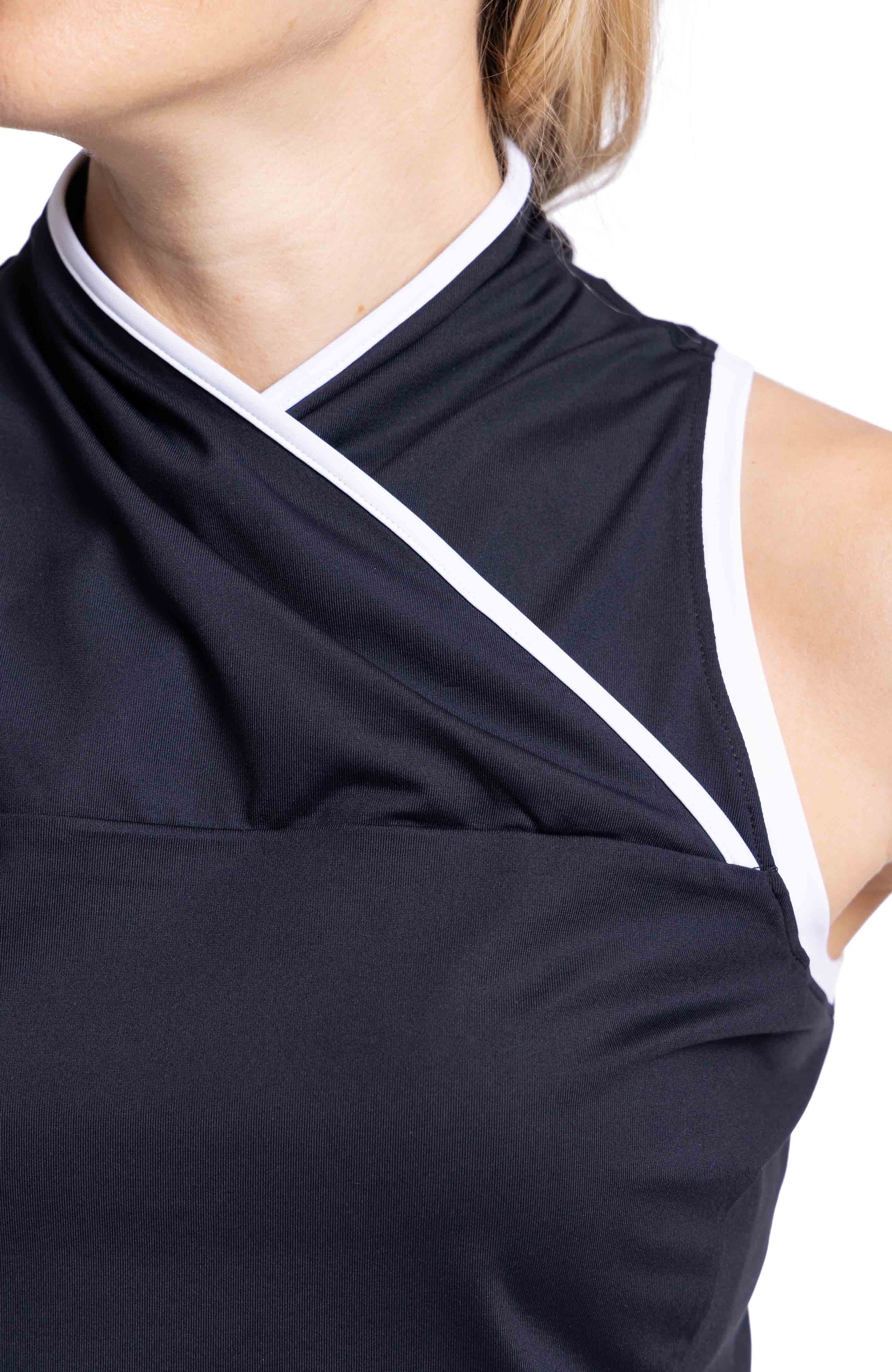 Overlap Wrap Sleeveless Golf Top - Black