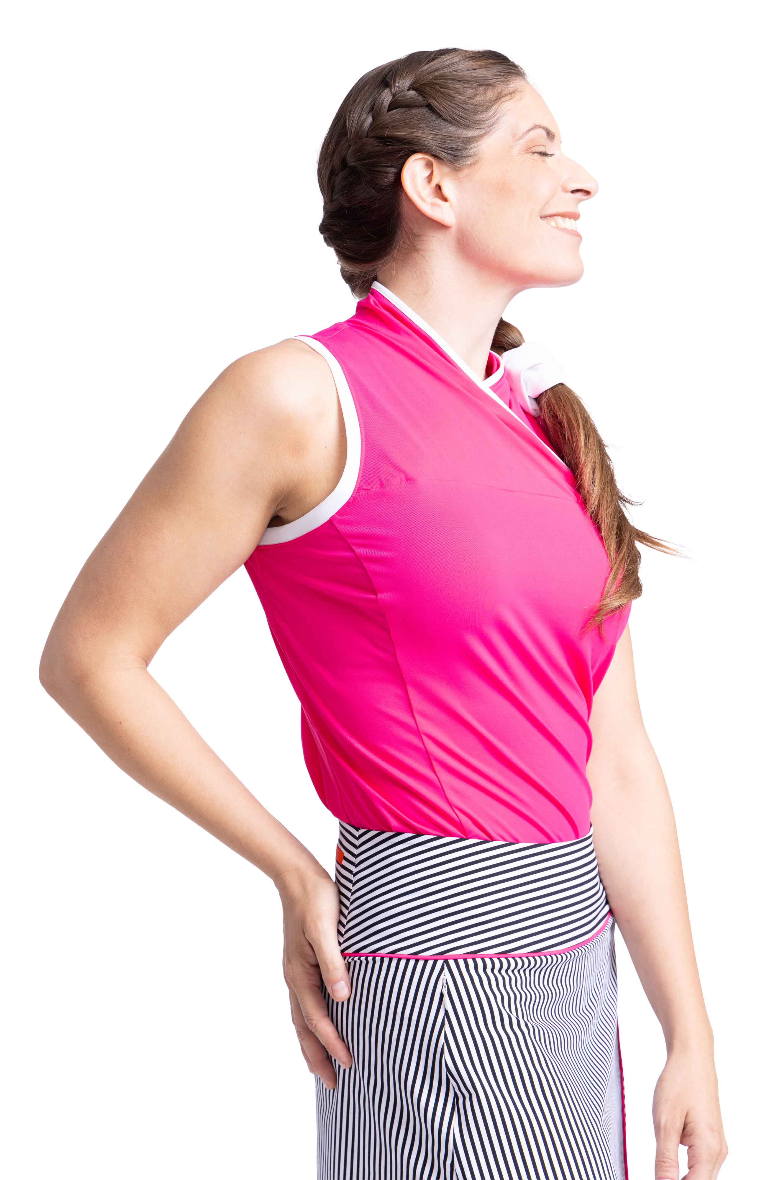 Overlap Wrap Sleeveless Golf Top - Preppy Pink