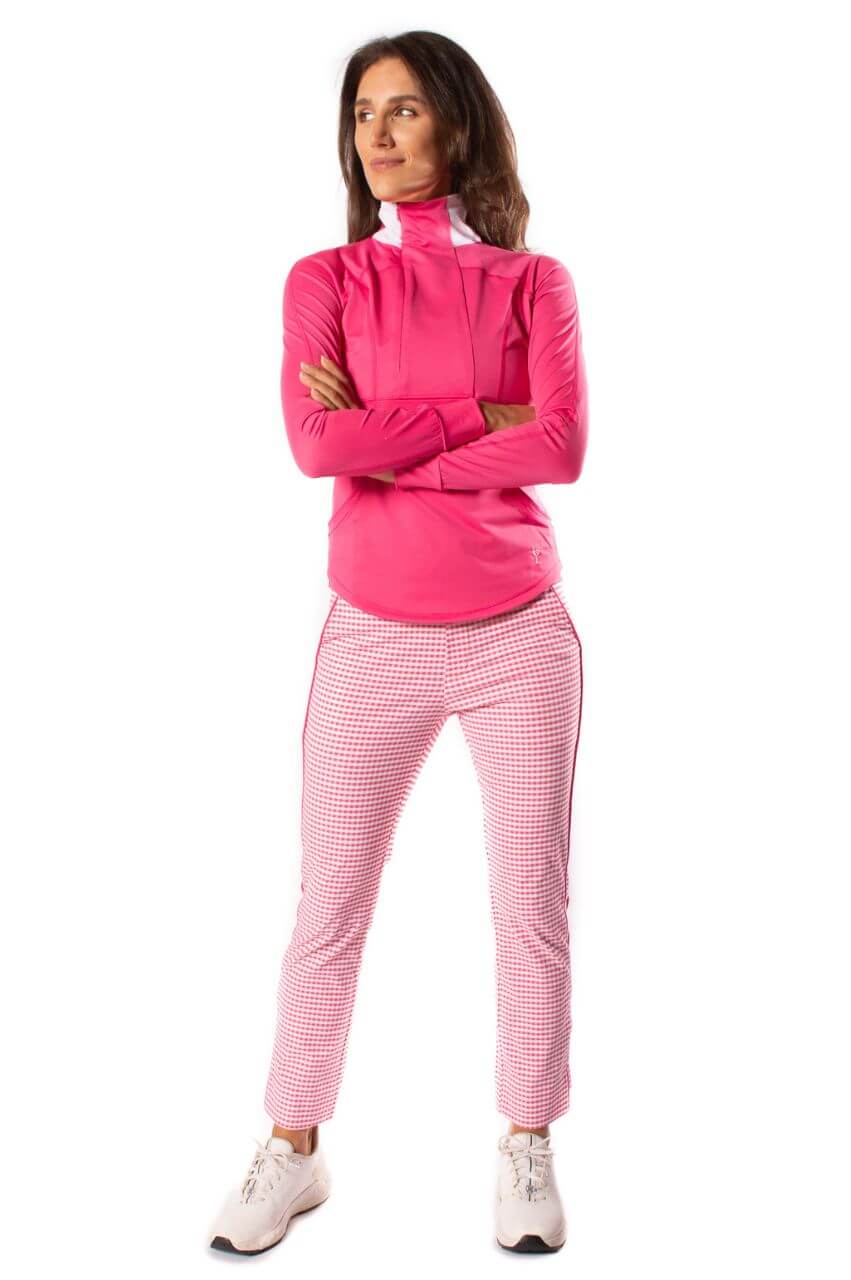 Hot Pink/White Checkered Stretch Ankle Pant