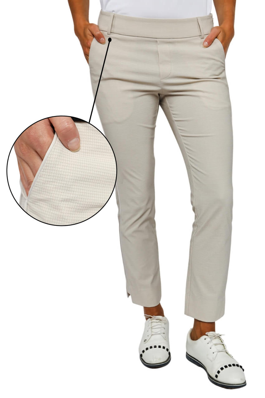 Khaki Houndstooth Stretch Ankle Pant