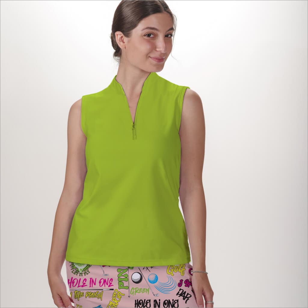 SLEEVELESS QUARTER ZIP TOP - xs / Lime - Shirts & Tops