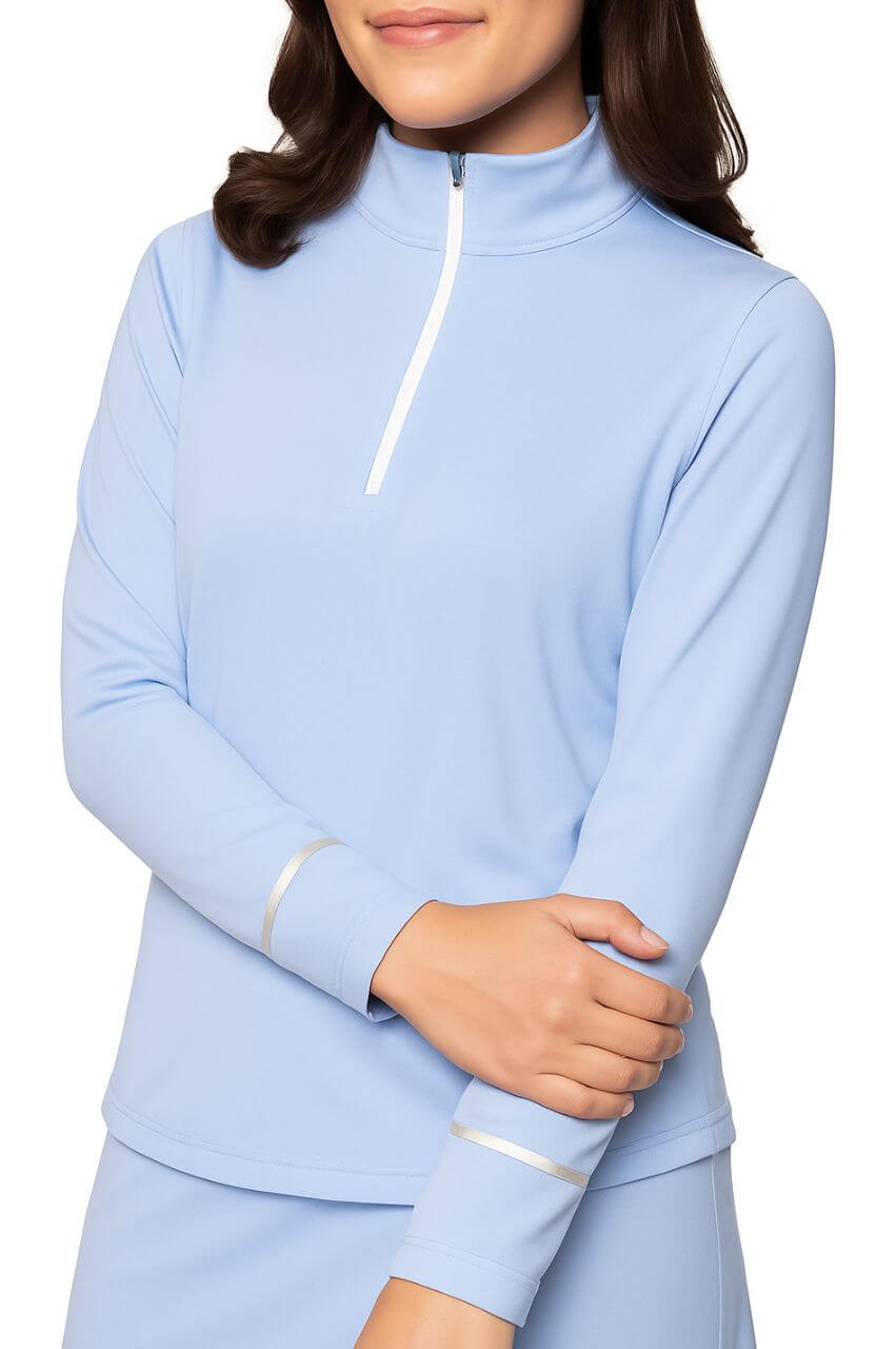 Seersucker Blue Fabulous Mock Pullover