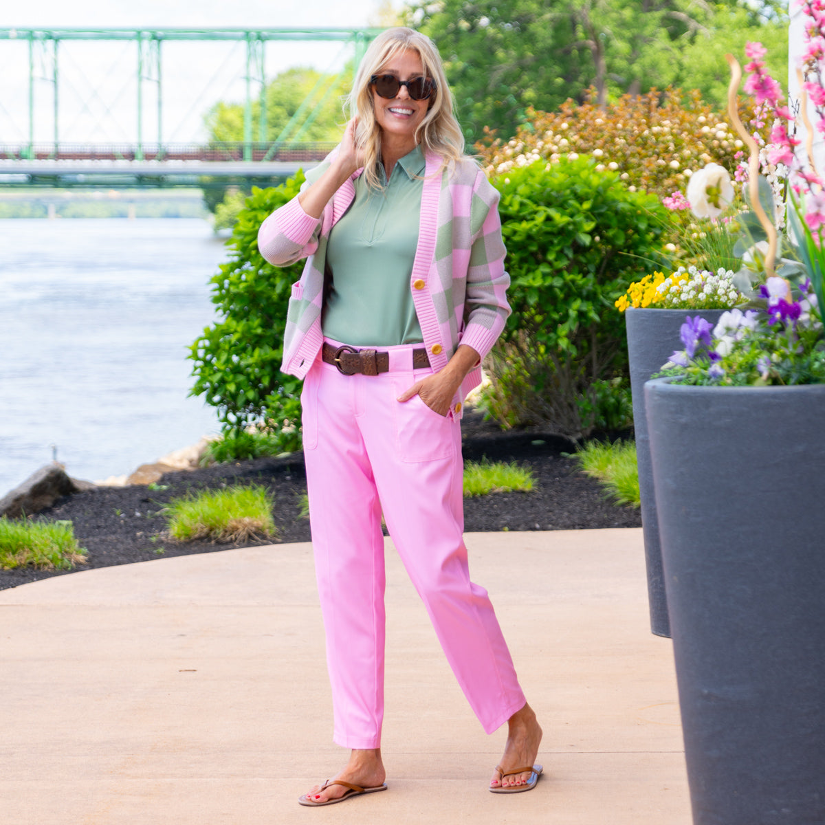 Bloom and Sage Check Fairway Cardigan