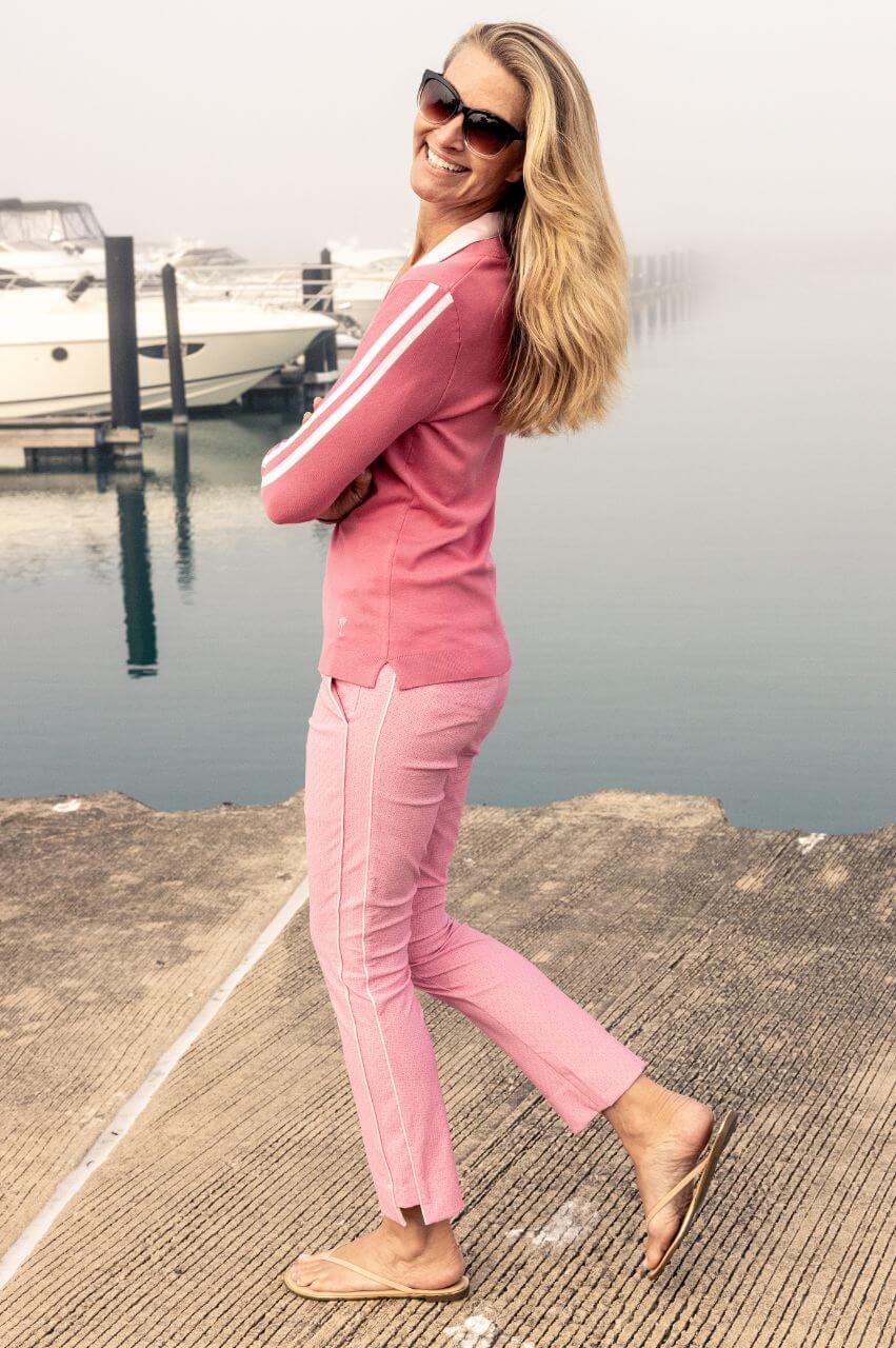 Nantucket Pink Printed Stretch Ankle Pant - GolftiniPant