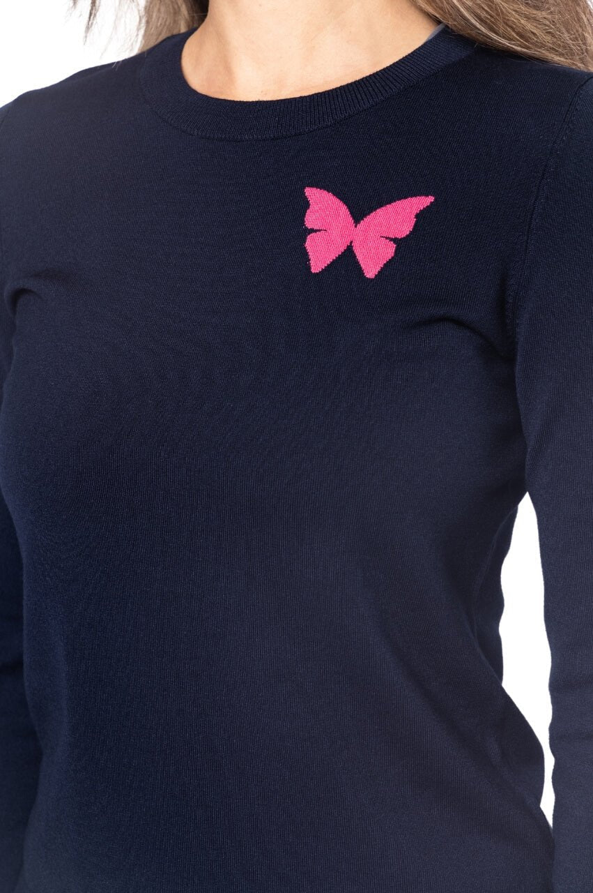 Navy Butterfly Crewneck Sweater - GolftiniSweaters