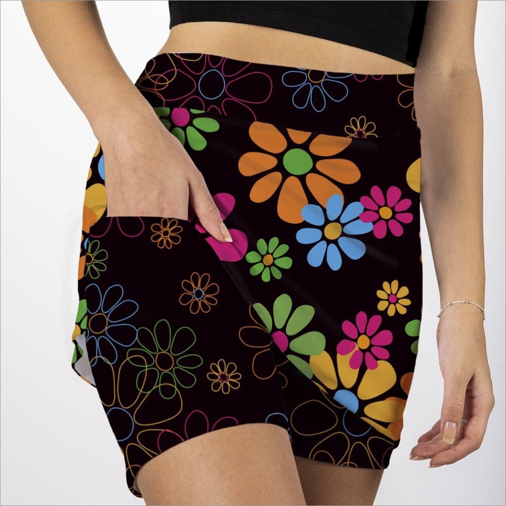 Night Daisies Black Skort | Women's Skorts for Beach