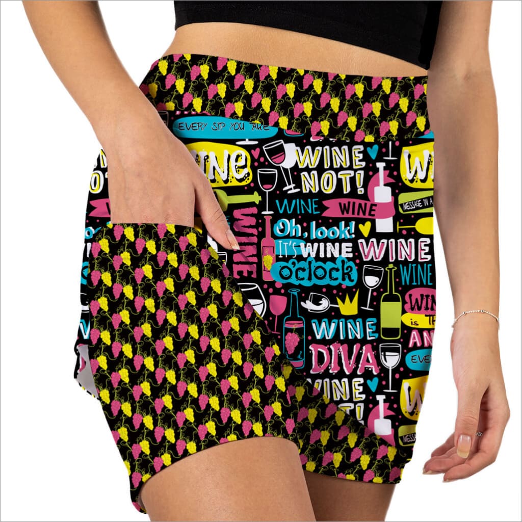 Wine Not Black Pull-Up Golf Skort